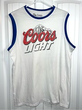 Coors Light Beer Tank Top Men’s Large White Sleeveless Shirt Silver Bullet Party